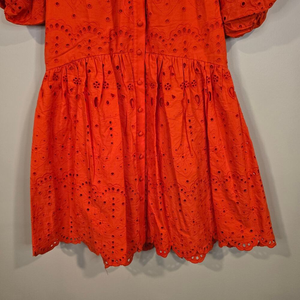 NEW NWT Women's Antonio Melani Red Orange Eyelet Button Front Dress | Size 2 - Picture 4 of 12